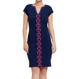 Hatley Navy Blue Dress with Pink Embroidery